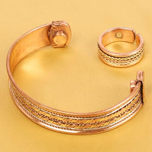 Допир на допир индиски рачно изработено лекување на нараквица за бакар и појавување на прстенот со прсти Чакра накит манжетни за жени