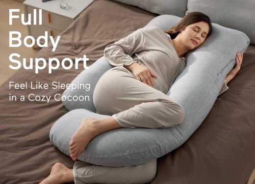 Перници за бременост во форма на Момкози У со отстранлив од памук, 57 инчи Поддршка за породилно тело, мора да има за бремени жени, Хата Греј