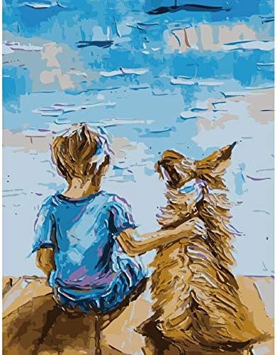 Деко простор за нерасположена боја по број - Девојче и куче Двајца пријатели - DIY wallидна уметност декорација на платно слика 40 x 50cm