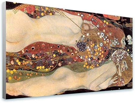 АЛОНЛИН АРТ - Вода змии змии II од Густав Климт | Рамка за истегнување на платно на подготвена рамка за виси - памук - завиткана