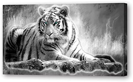 Yxbhhym animalивотно црно -бело тигар платно wallидна уметност слика тигар сликарство за печатење галерија завиткана канцеларија бања