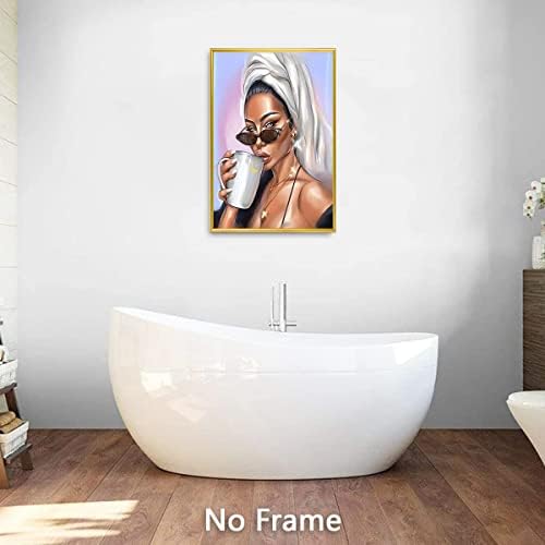 Афроамериканец црна жена платно печати постери, модна женска пиење кафе wallидна уметност, црни девојки wallидна уметност за девојки соба спална