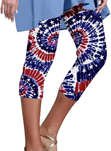 Хеланки со високи половини за жени американско знаме не гледаат преку печатените панталони на Денот на независноста за водење на велосипедска јога