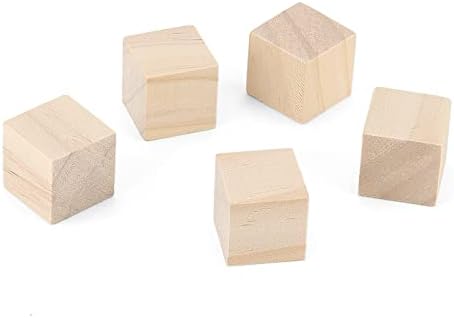 Лексинин 400 парчиња 1 инч мали дрвени коцки, природни недовршени блокови од дрво, коцки од празно квадратно дрво за занаети,