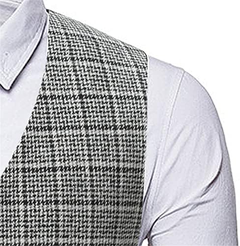 XZHDD Бизнис Обичен елек за мажите, карирани единечни гради V вратот тенок вклопување формално проверено копче за ракави без ракави
