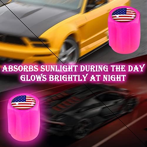 Американско знаме ноќно сјај сјајни тркала капа за гуми за гуми за автомобил, додатоци за капачиња од автомобил-гума 8 пакувања, погодни