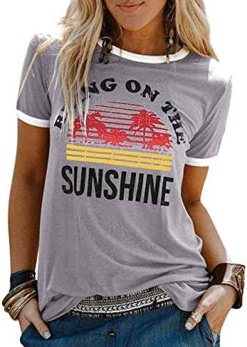 Летна маица за жени за жени графички маички печатени новини кошули Добри вибрати Виножито Среќа Шамок Врза блуза