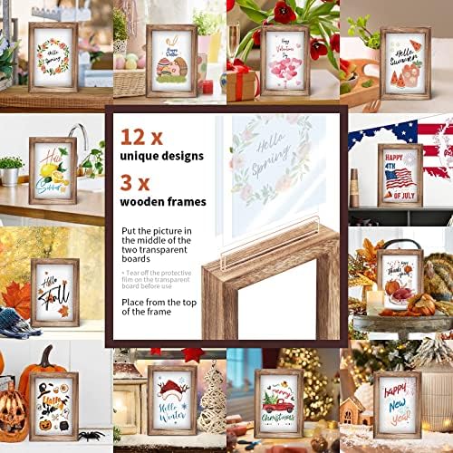 Сезонски декор на таблички на Кочи, заменливи празнични дрвени рамки за слики 5x7 инчи, знаци на фарма за фотографии на wallидови за Ноќта на вештерките, есенска есенск