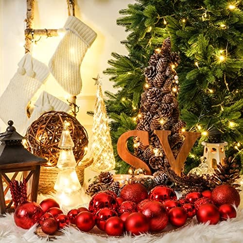 45 парчиња божиќни украси за топка за украси на новогодишни елки, Божиќно дрво црвено распрснување на топката украси со висечка
