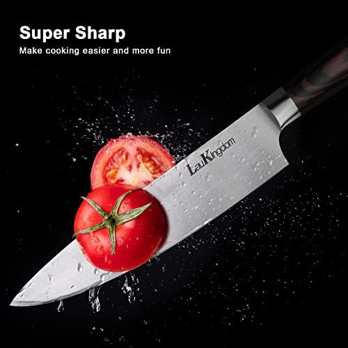 Лаукингдом 8 инчи Супер остар професионален кујнски нож, остар нож за паркирање со ергономска рачка, нож на готвач со висок јаглерод