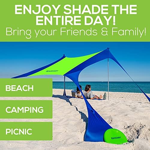 Каззари плажа крошна шатор Sun Shade UPF50+ преносна лесна лесна сенка на плажа крошна. Лесно поставување на засолниште за сонце на плажа со столбови