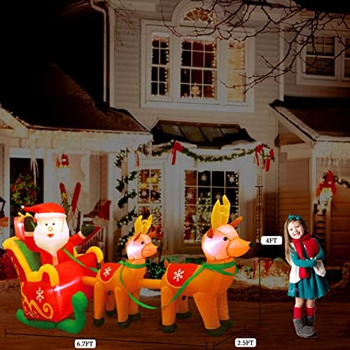 ФОО ГРИА 8ft Долги Божиќни надувувачи на Божиќ Дедо Мраз на санки, влечени од двајца ирватори со кутија за подароци, вградени LED