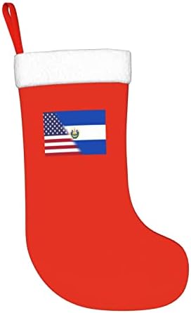 TZT Американско знаме и знаме на Ел Салводор Божиќни чорапи, подароци за одмор на Божиќни празници за украси за семејни празници 18-инчни