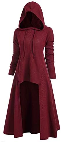 Женски качулка плус големина гроздобер наметка со висока ниска џемпер блуза врвови облекување џемпер џемпер туничен качулка џемпери