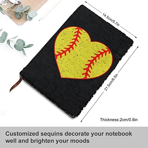 Љубов Бејзбол Срце Смешни Sequin Лаптоп Обратна Флип Sequin Весник Дневник Книга За Патување Канцелариски Материјали