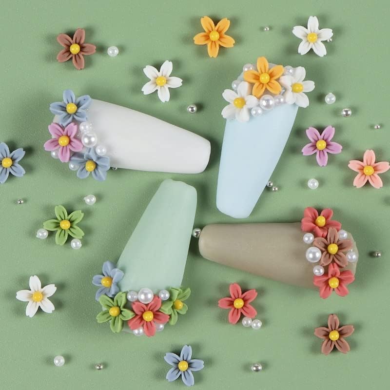 40 парчиња измешани бои цвеќиња за нокти украси за уметност акрилен бисер кристален маникир додатоци за накит за полски нокти