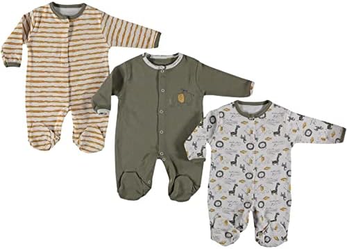 Lullaby Boutique %100 памучни унисекс бебиња облеки со нозе спиење и игра, пакет од 3