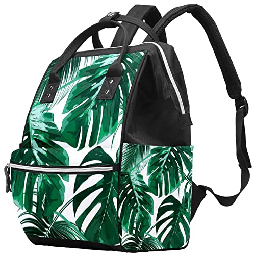 Зелени Тропски Лисја Шема Торба За Пелени Торби За Мумии Ранец Со Голем Капацитет Торба За Пелени За Нега На Бебиња