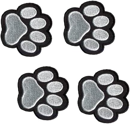 Xomise сет од 4 компјутери. Црно -бела мачка шепа од шепа од шепа од шепа за кучиња шива на железо на велосипедски јакни, кошули, фармерки,