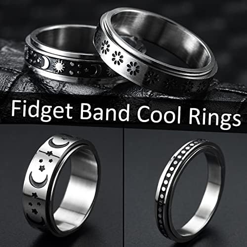 Godyce fidget rings rings за анксиозност жени мажи од не'рѓосувачки челик прстен 9 парчиња анти-анксиозно прстен вртење starвезда месечина кул стрес за ослободување прстени со г