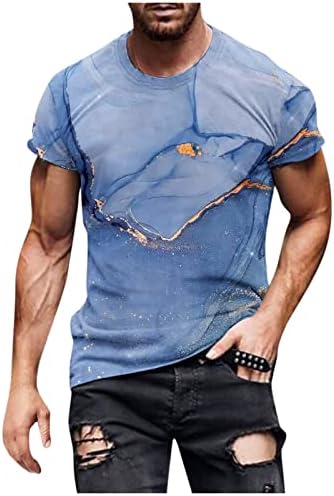Машки маички со кратки ракави и американски кружни врат, ретро печатени кратки маици Топ кошули