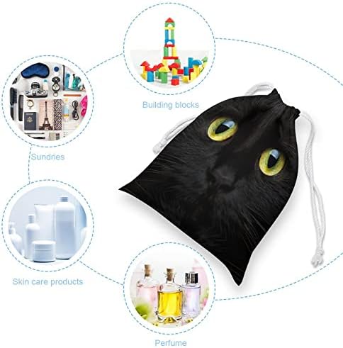 Жолтооки Црна Мачка Платно Торба За Складирање Еднократно Врвка За Влечење Торбичка Торбичка Торба За Намирници За Домашно Патување