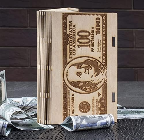 Дрвена Кутија За Готовина Со Брава Долар Сметка - Долар Банкнота Држач За Пари Кутија За Складирање-Кутија За Накит За Банкноти-Одлична Идеја
