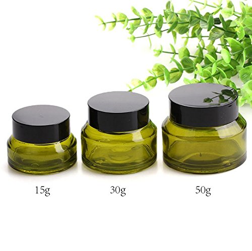4PCS 50ml/1.67oz маслиново зелено полнење стаклени козметички тегли шишиња со тенџере, празна шминка крем крем за усни мелем сад за