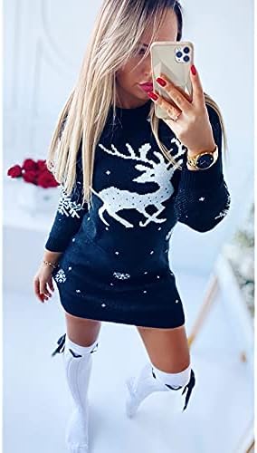Ruziyoog жени грди Божиќни џемпери тенок вклопена долга ракав пулвер џемпер фустан празнично лежејќи плетени фустани за туника