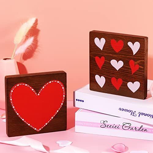 2 парчиња Денот на в Valentубените декор од дрво кутија знак за в Valentубените кутии знаци за украсување на табелата за в Valentубените,