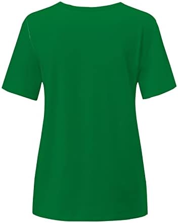 Маица на Денот на Денот на iius Свети Патрик за жени кратки маички маички со вратот зелена среќна гнома блуза врвна лабава вклопена