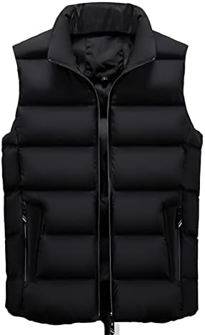 ADSSDQ MENS VESTS Обичен, без ракави зимска плажа преголема јакна од пуфери Менс основен потсмев на вратот дебел патент пуфер