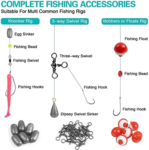 Комплет за додатоци за риболов VATEICO, 328 парчиња/286 парчиња, вклучувајќи риболов куки, бакарни ракави, плови за мијалник за тежина