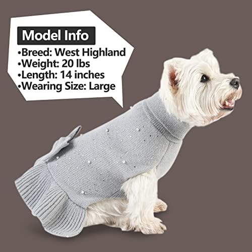 Фустан од џемпер од кучиња Киес со рингестонс Кртовечка куче трикотажа со лак за мали кучиња кучиња палто есен зима, сива, м