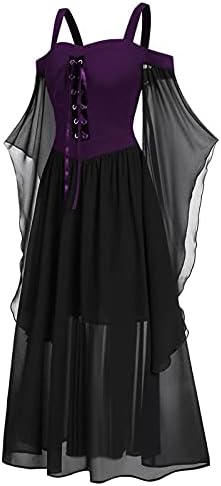Цветен фустан за жени, Womne плус големина ладно рамо, пеперутка ракав, чипка на Ноќта на вештерките, готски фустан