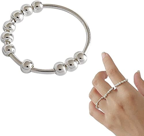 Ротатибилен монистра со прстени со прстени со прстени за прстени за жени за жени Стерлинг сребрена мушка прстен прстен ротирај слободно