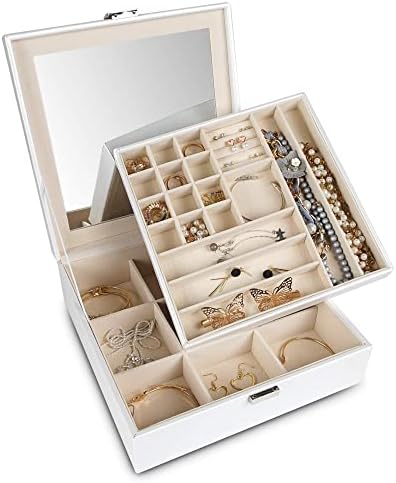 Организатор за накит за накит од кутија со кутии со кутии со кутија со кутија за складирање на кутија за заклучување и вградено огледало за патувања
