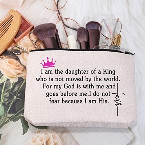 Меикиуп Кристијан Патување Козметичка Торба Крштевање Подарок За Девојки Јас сум Ќерка На Крал Христијанска Шминка Торба Религиозен
