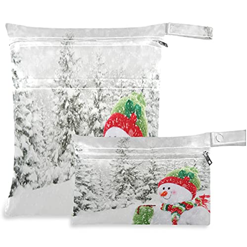 висесани Среќен Снешко Зимски Пејзаж 2 парчиња Влажна Торба Со Џебови Со Патент За Перење Пространа Торба За Пелени За Еднократна Употреба За