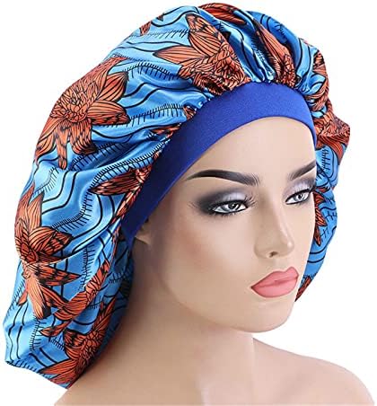 4 парчиња екстра голема сатенска капа за спиење еластична лента жени глава за шминка африканска шема за печатење, дами турбан хемо