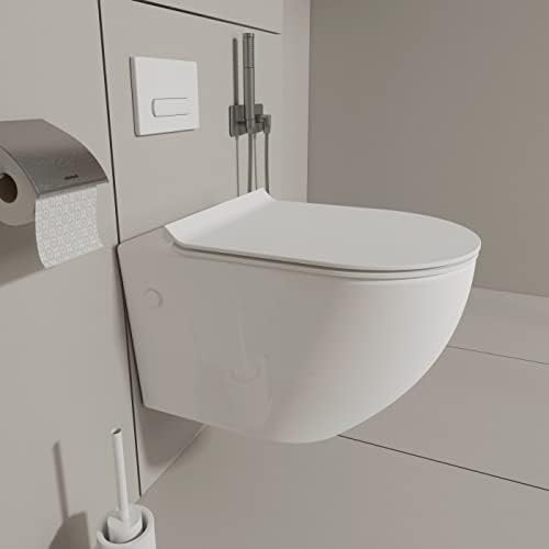 Меје wallид висена тоалетна чинија, вклучувајќи меко блиско седиште, сјајно бело керамика, двојно испирање