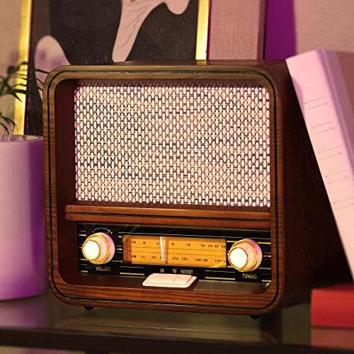 Осигурувач RAD-V1 гроздобер ретро радио | AM/FM радио со Bluetooth & Aux влез | 5W звучници | Современ стил на средниот век | Рачно