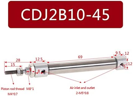 Адаптер за конектор на црево CDJ2B-10 Пневматски цилиндар со двојно дејство на единечна шипка 10мм со дијаметар 10 ~ 150мм мозочен