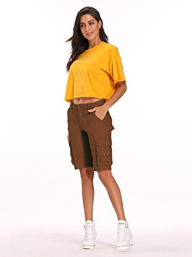 Ochенски женски обични мулти-џебови Бермуда карго шорцеви камо колено должина летни пешачки шорцеви
