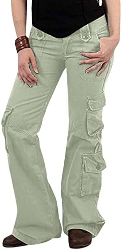 Злови сиви карго панталони за жени, женски широки товарни панталони со џебови широки панталони за нозе лабави долги панталони товарни