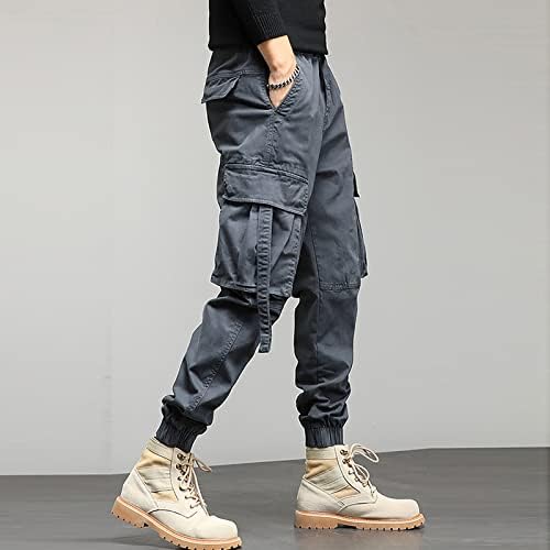 Панталони Sgaogew for for for jeans мажи лабава памучна работна облека џеб цврсти еластични панталони панталони со панталони кои трчаат панталони