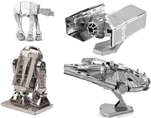 Комплети за 3D модели на метал Земја - Сет на Војна на Starвездите од 4 - Дарт Вајдер, TIE Fighter, R2 -D2, AT -AT, Millenium Falcon