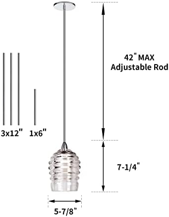 1-светло LED LED приврзок светлосни тела, тешка стаклена светлина со приврзок со прилагодлива метална шипка за кујнски остров, дневна