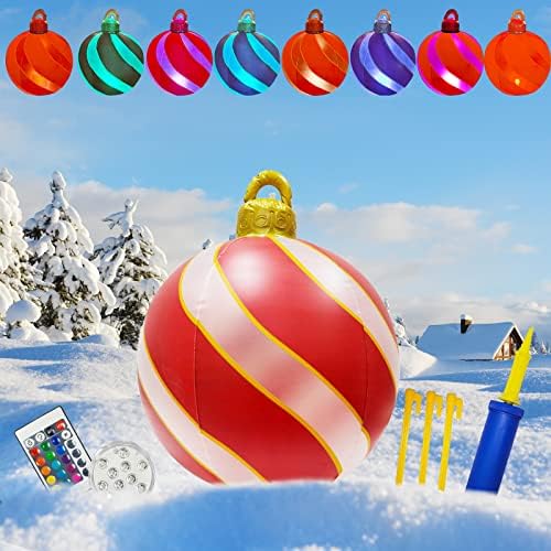 Ококао преголема светлина на ПВЦ на надувување Божиќна топка, 24 инчи надувување украсен топка Божиќ украс за празнична забава