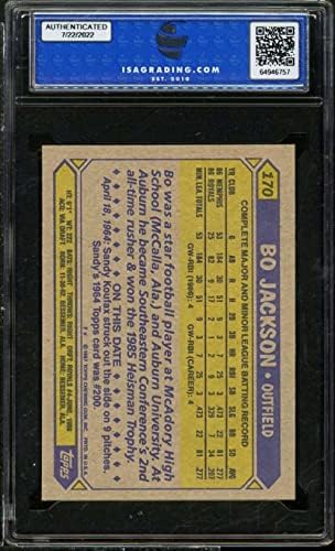 Bo Jackson Rookie Card 1987 Topps 170 ISA 10 Gem Mint